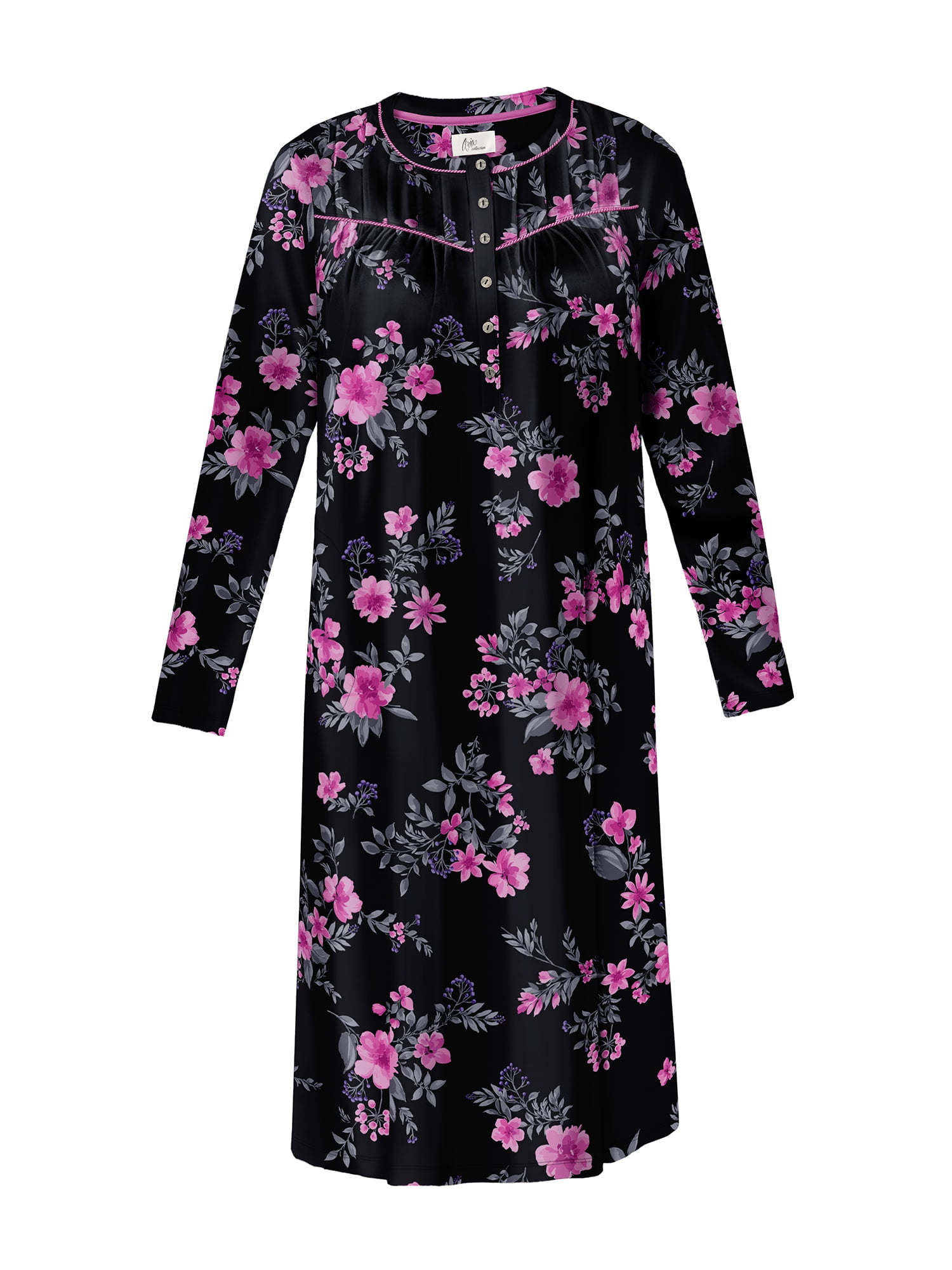 Aria Women’s Long Sleeve Strech Velour 44" Sleepwear Gown with Braided Trim, Sizes XS-5X