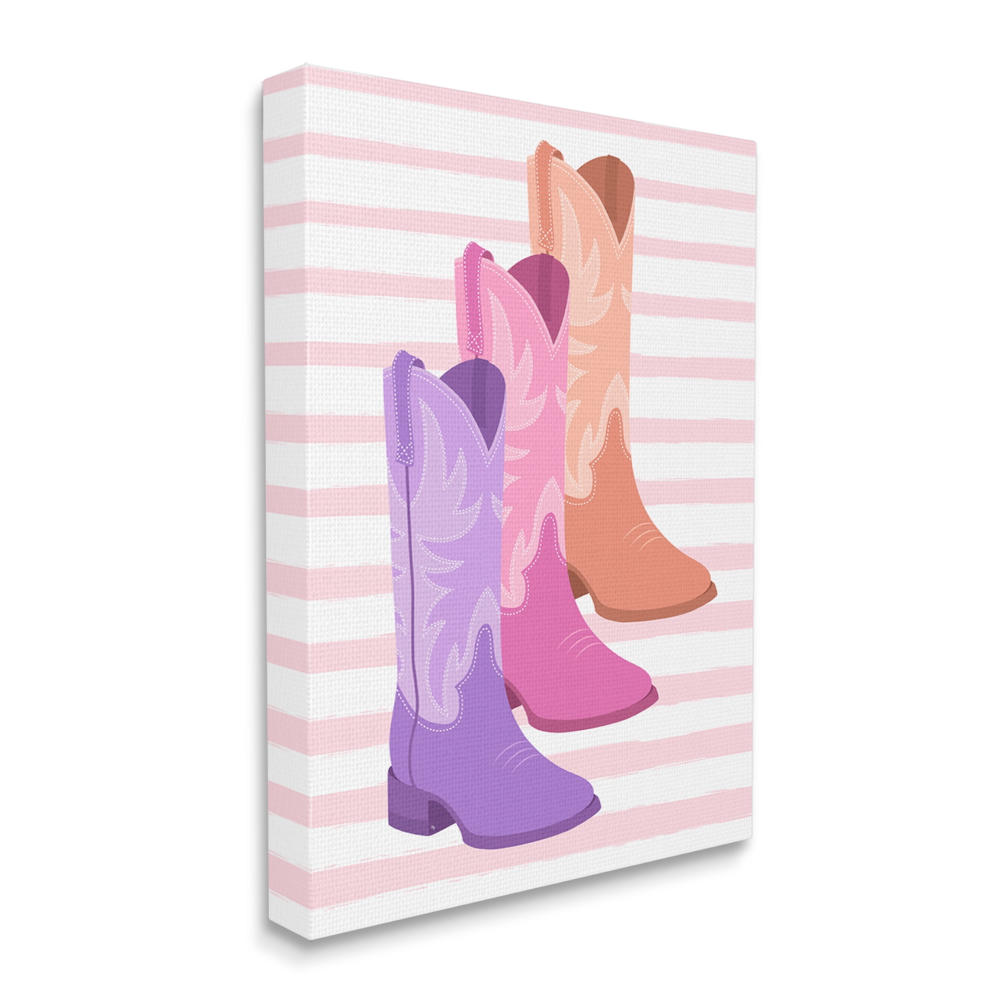 Stupell Industries Striped Pastel Cowgirl Boots Beauty & Fashion Painting Gallery Wrapped Canvas Art Print Wall Art, 24 x 30