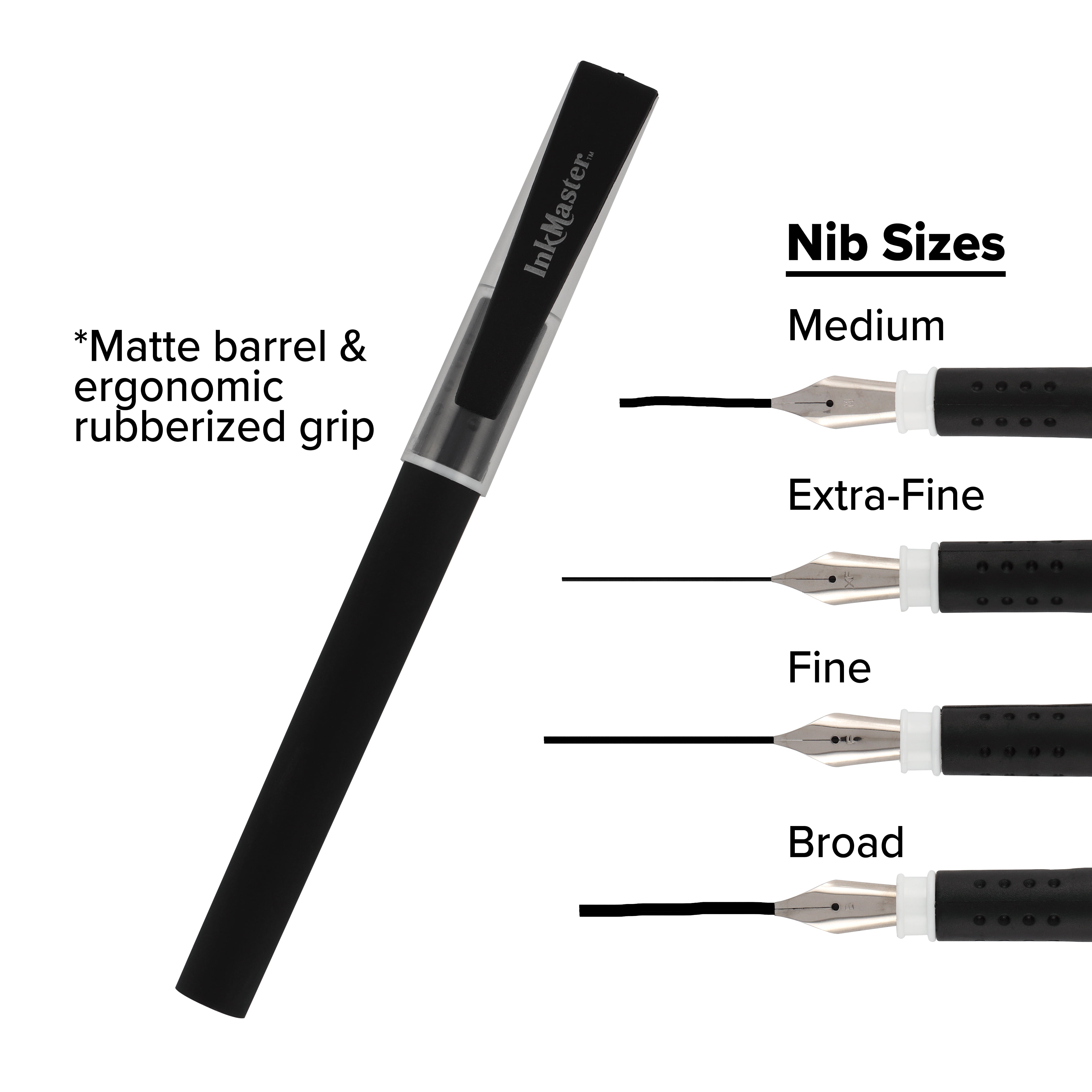 Ink Master Calligraphy Set Fountain Pens 4 Different Size Nibs and 20 Assorted Ink Cartridges Plus One Bottled Ink Converter - Complete Easy Learning Kit for Beginners