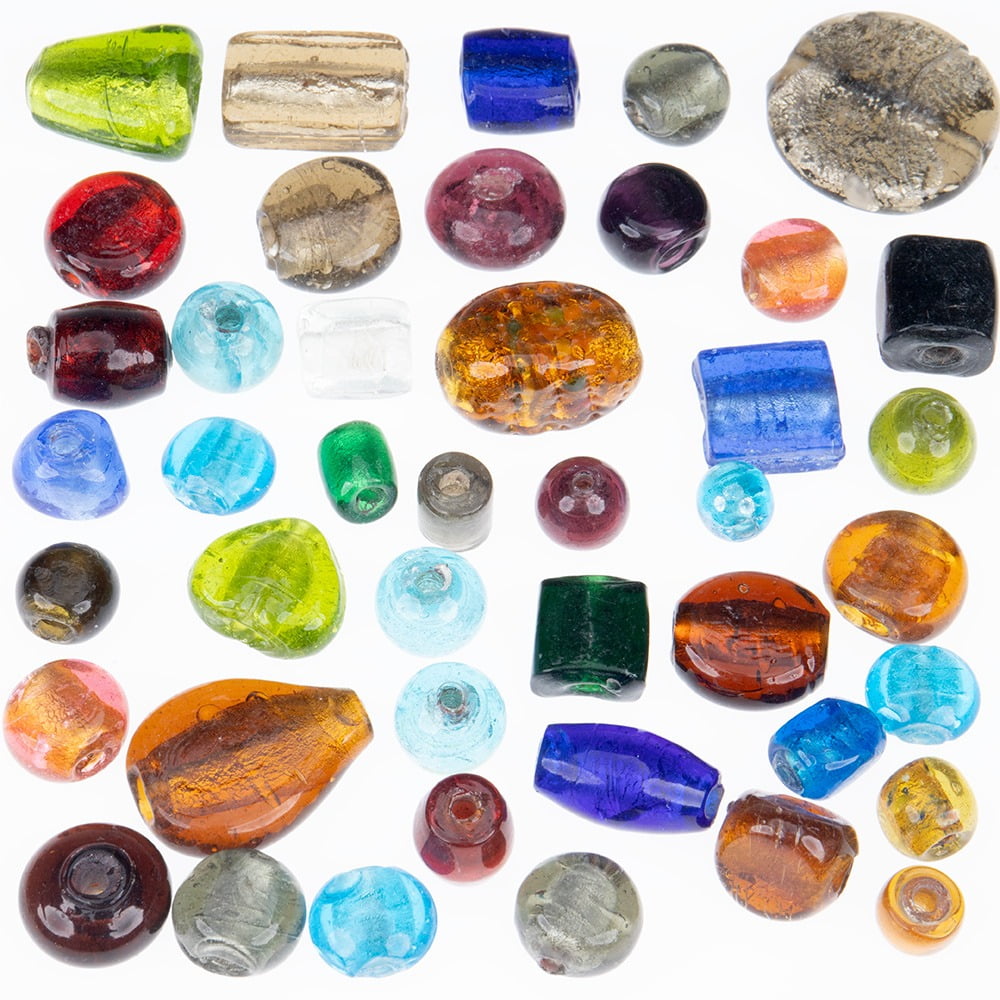 Craft County Glass Bead Mix – 1 LB Bag of Assorted 10mm-16mm Round Beads for Jewelry Making and Crafting – Silver Foil
