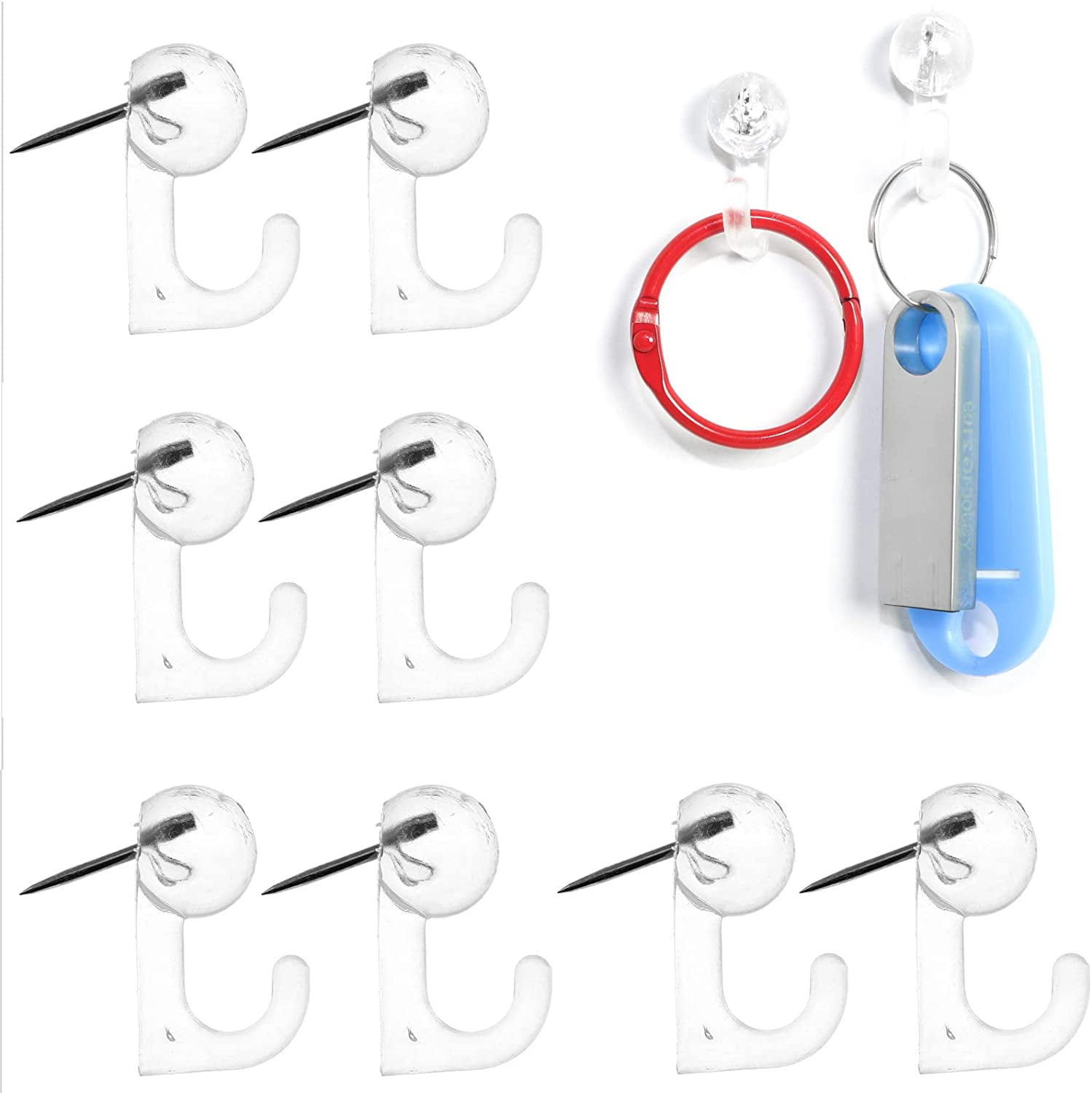 50PCS Push Pin Hooks, Plastic Heads Cork Board Hooks, Hook Thumbtack