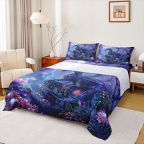 jejeloiu Magic Cartoon Dragon Twin Sheet Sets,Colorful Floral Twin Fitted Sheet,Western Fantasy Flat Sheet For Teens,Super Cozy Room Decor,3-Piece