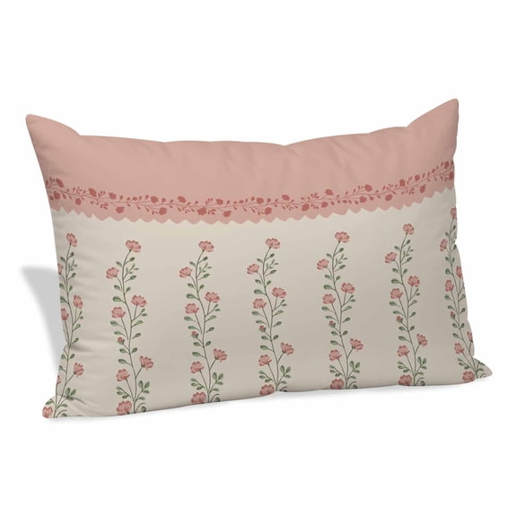 Spring Pink Floral Pillow Covers, Linen Long Throw Pillow Case, Vintage Farmhouse Flowers Art Holiday Pillow Protector Decorative Cushion Cover for Living Room/Bedroom 12" x 20"