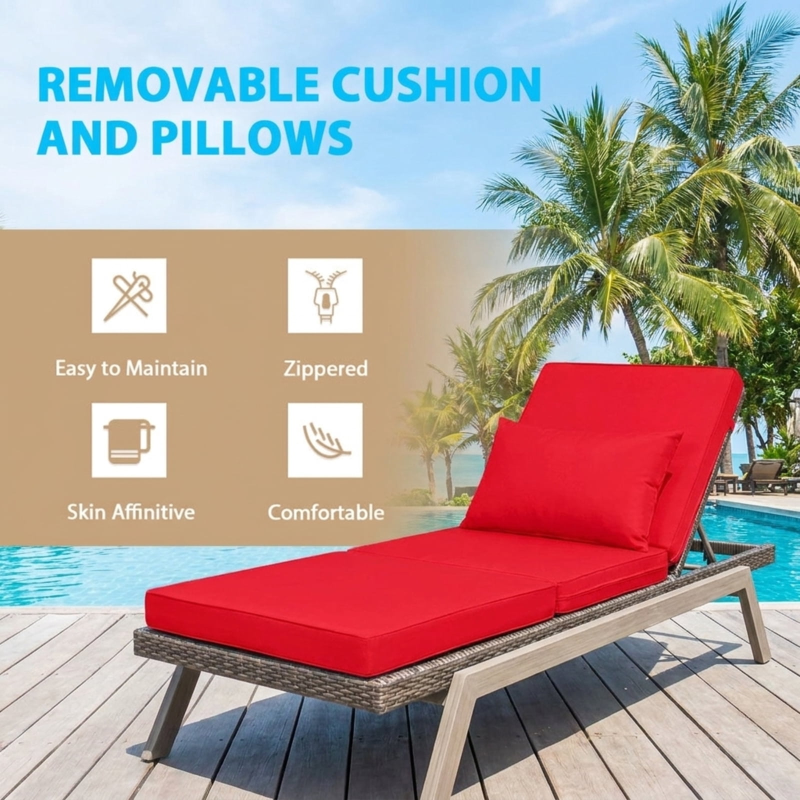 Furnibear 5 Piece Patio Furniture Set Outdoor Wicker Conversation Set with Cushioned Armless Sofas and Coffee Table for Garden Deck, Red