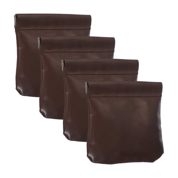 Uxcell 4Pcs Squeeze Coin Purse Pouch, Small Leather Change Purse Self Closing Portable Mini Makeup Bag for Women Men Car Change Travel, Dark Brown