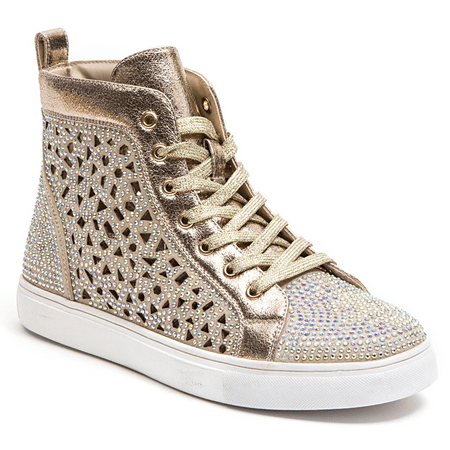 

LADY COUTURE WOMENS LASER CUT HIGH TOP SNEAKER WITH RHINESTONES GOLD 38