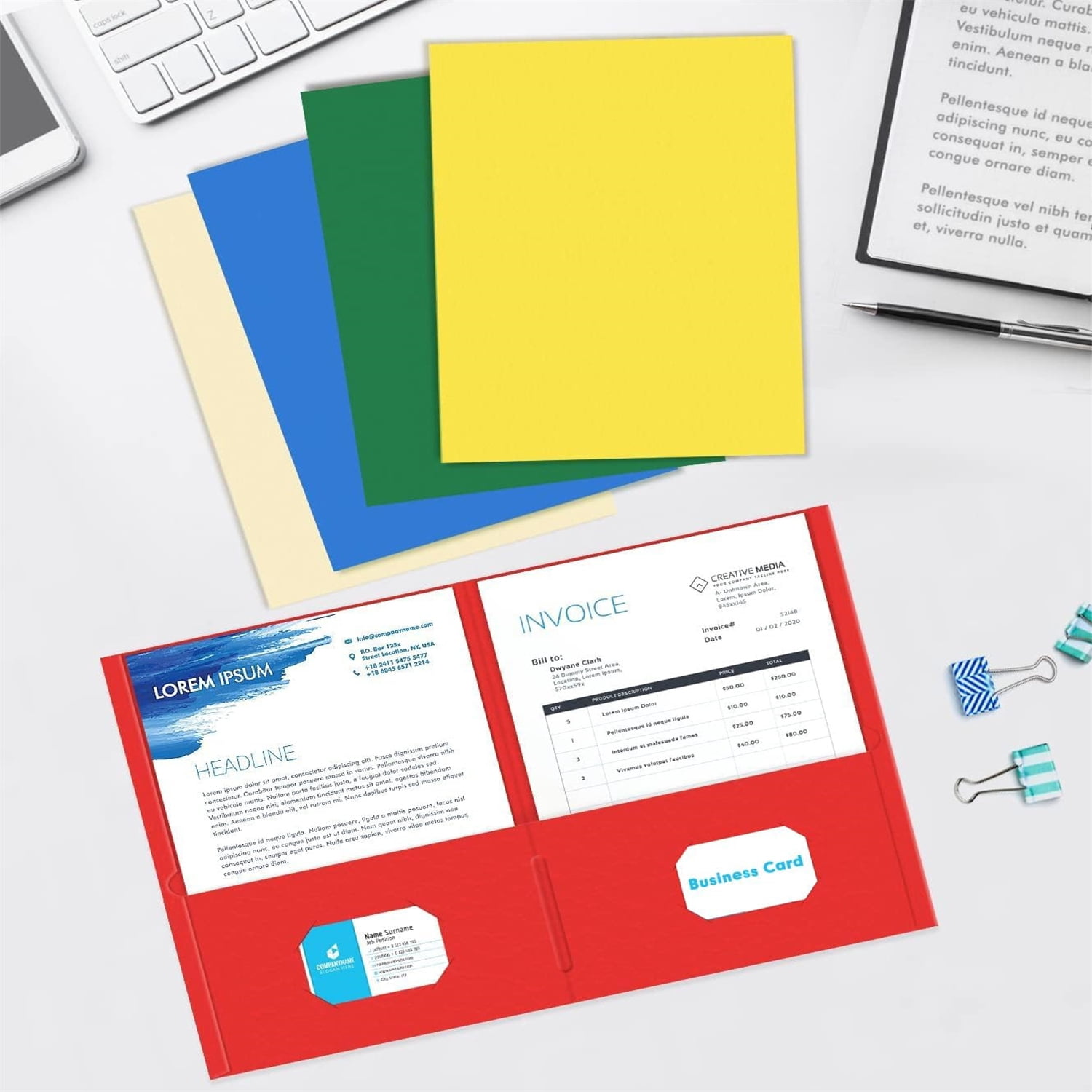125 Pack 2 Pocket Folders with Business Card Slot, Letter Size Paper Folders Designed for Office and Classroom Use, Assorted 5 Colors
