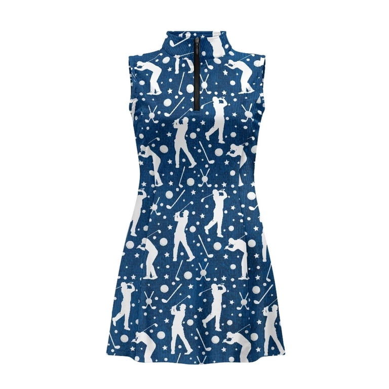 ladies golf dress uk Aplkyhs Tennis Cute Golf Clothes for Ruffle Zip Up Polyester Material Moisture Wicking Stretch Designed for Golf Blue, Women's, Size CC cinderella divine dresses