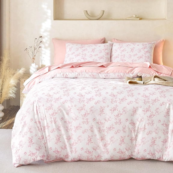 Floral Vintage Flower Comforter Set 3 Piece Queen Size Pink