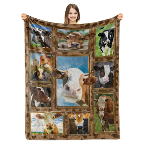 Kainsy Paready Cute Cow Blanket Cow Throw Blanket Decor for Bedroom Living Room Gifts for Girl Women Wife Birthday Soft Warm Farm Animal Cow Blanket for Bed Sofa Couch Camping-(30"x40")