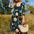 thumbnail image 4 of Dark Floral Print Blooming Beauty Flare Dress Square Neck Dress Elegant Female Fashion Printed Dress, 4 of 9