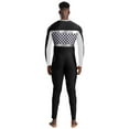 thumbnail image 2 of vastwit Men's Race Car Driver Jumpsuit Checkerboard Plaid Long Sleeve Bodysuit Rompers Black 3XL, 2 of 4