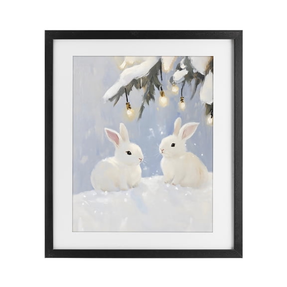 Stupell Industries Winter Bunnies Under Twinkling Lights Black Framed Print Under Glass, design by The Prints Vibe