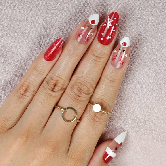 Christmas Almond Premium Press On Nails, 24Pcs Painted Fake Nails with Santa Claus, Snowflake & Deer, High-End Festive Nail Art Set