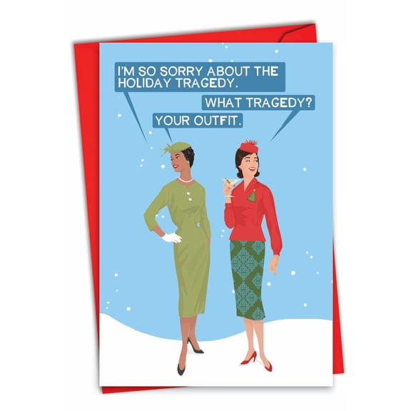 NobleWorks Funny Christmas Paper Card with 5 x 7 Inch Envelope (1 Card) Merry Christmas Holiday Outfit Tragedy C9525XSG