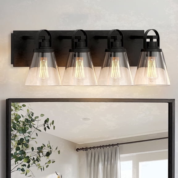 GCGAFUL 29.3" 4-Light Bathroom Vanity Light, Modern Black Vanity Light Fixtures Over Mirror with Clear Glass, Farmhouse Makeup Light for Salon Decor