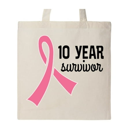 Breast Cancer 10 Year Survivor Pink Ribbon Tote Bag Natural One