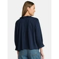 thumbnail image 3 of Time and Tru Women's Ruffle Neck Blouse with 3/4-Length Sleeves, Sizes XS-XXXL, 3 of 5