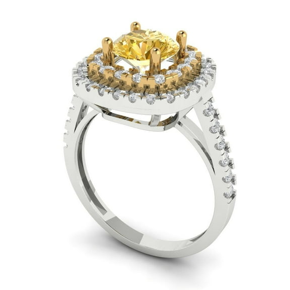 1.615 ct Round Cut Yellow Moissanite Halo Engagement Ring for Women in 18K White/Yellow Gold