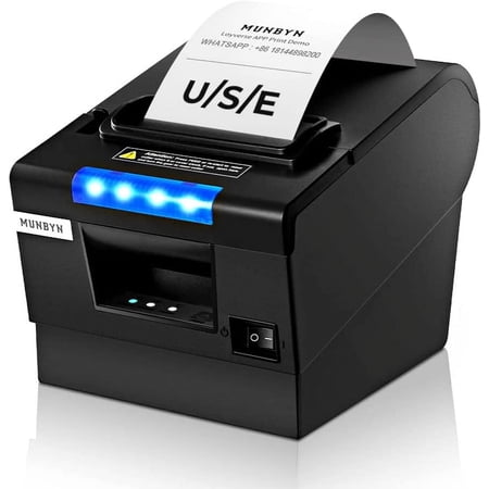 MUNBN Receipt Printer P068, 3 1/8" 80mm Direct Thermal Printer, POS Printer with Auto Cutter - Thermal Receipt Printer with USB Serial Ethernet Windows Driver ESC/POS Support Cash Drawer