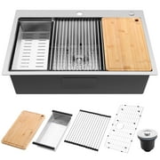 Coliware 33"X22" Workstation Kitchen Sink, 10 Deep Drop in Stainless Steel Topmount Single Bowl 2-Hole R10 Tight Radius Large Kitchen Sinks with Kit of 5 Accessories