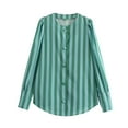 thumbnail image 1 of ameIAEA Button Down Shirts for Women Striped Long Sleeve Bloues Color Block Casual Fall Tops, 1 of 6