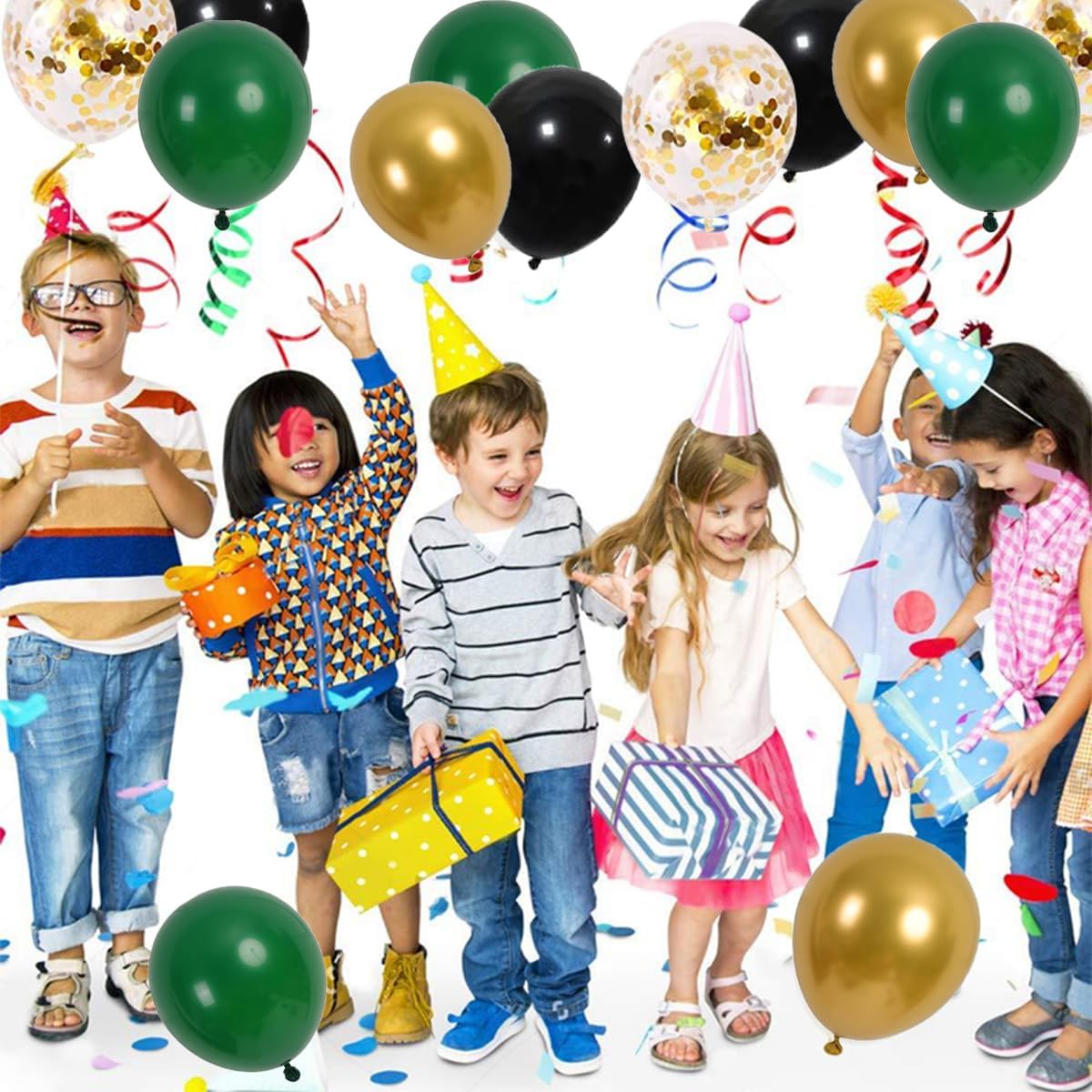 Dark Green Black Gold Balloon Garland Arch - Emerald Green Balloons Metallic Gold Confetti Balloons Super Football Balloons for Forest Camo Birthday Wedding Graduation Retirement Party Decorations