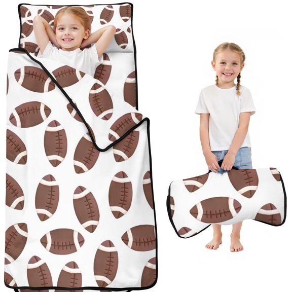 Brown Footballs Pattern Toddler Nap Mats for Kids Preschool,Sleeping Mat Bag or Kids,Toddler Sleeping Bag,Toddler Nap Mat or Daycare