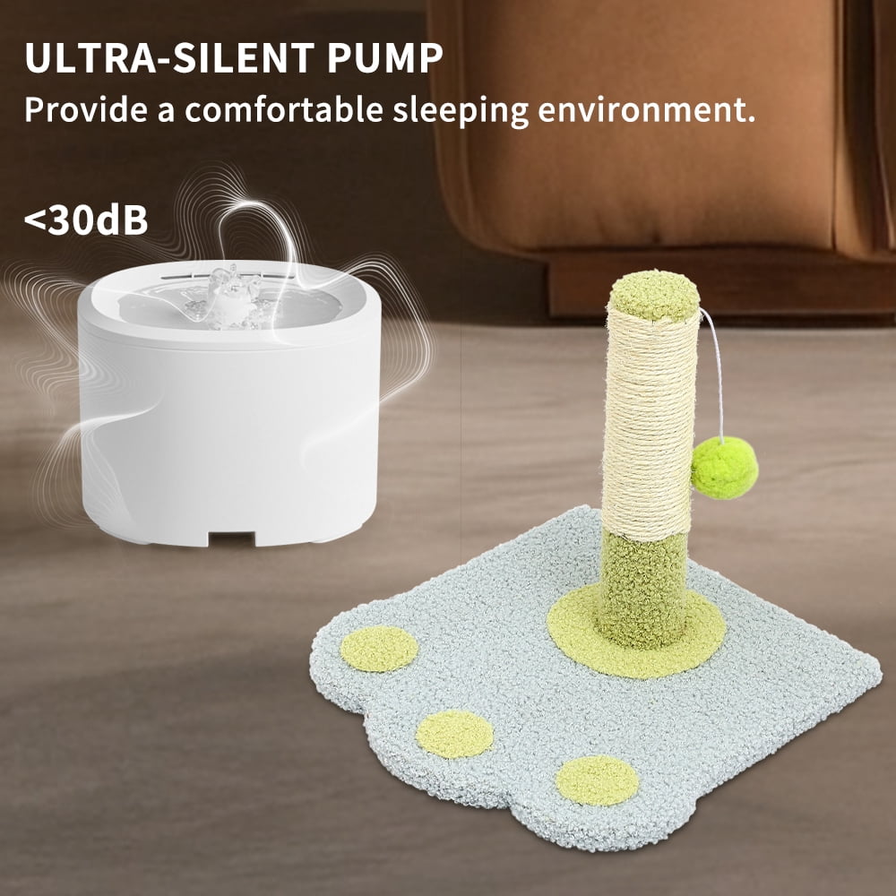 Cat Water Fountain + Scratching Tower, Automatic Super Silent Pet Drinking Dispenser Dog Water Bowl Dispenser for Indoor, 3L
