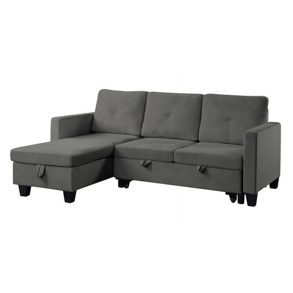 Lilola Home Nova Velvet Reversible Sleeper Sectional with Storage in Dark Gray
