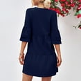 thumbnail image 7 of Wycnly Womens Dresses Fashion Flared Sleeve Empire Waist Flowy Ruffle Swing A Line Mini Dresses Summer Solid V-Neck 3/4 Sleeve Formal Short Dress Blue m, 7 of 7