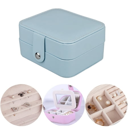 - TSV Portable Travel Jewelry Box Organizer Earring Ring Holder Necklace Storage Case with Mirror (Pink / Purple / Dusty Blue)