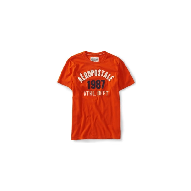 Camiseta bordada adornada Aeropostale Mens 1987 Athl Dept naranja grande