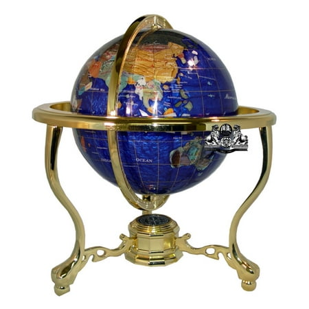 Unique Art 13-Inches Tall Table Top Blue Pearl Swirl Ocean Gemstone World Globe with Tripod Gold Leg (Best Legs In The World)