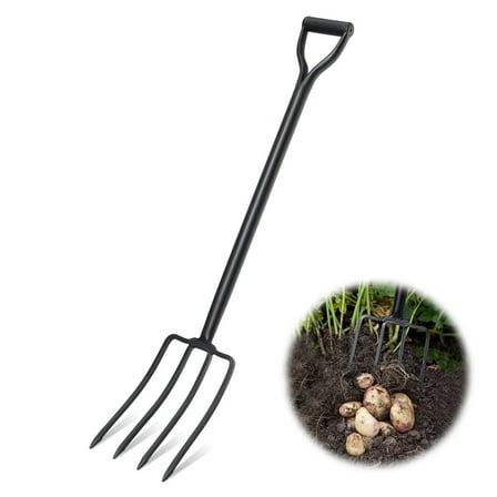 LCOKEIY 4 -Tine Pitch Fork, 42" Garden Fork for Digging, Compost Fork, Steel D-Grip