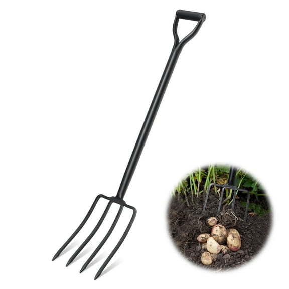 LCOKEIY 4 -Tine Pitch Fork, 42" Garden Fork for Digging, Compost Fork, Steel D-Grip
