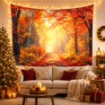 thumbnail image 3 of Autumn Forest With Vibrant Foliage on a Sunlit Dirt Path, Serene Rustic for Nature Lovers, Forest Wall Decor Art, Housewarming Gift, Tapestry Wall Hanging for Living Room and Bedroom, 3 of 7