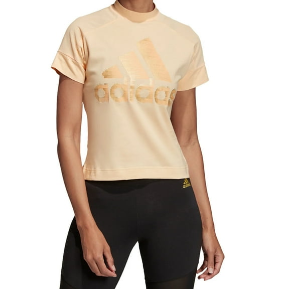 adidas Womens Glam Logo Cropped T-Shirt,Glow Orange,XX-Small