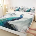 thumbnail image 3 of Homewish Floral Sakura Animal Peacock Twin Sheet Sets 3pcs for Adults Female Men Women,Japanese Style Twin Fitted Sheet Microfiber,Chic Flower Cherry Blossoms Breathable Flat Sheet, 3 of 7