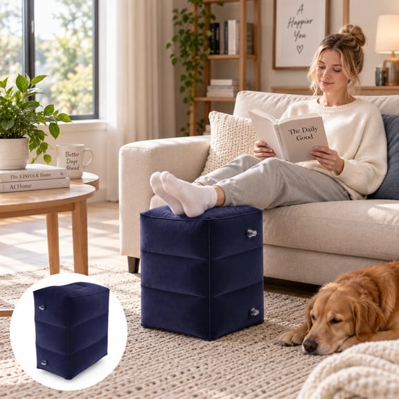 ShundaCat 3-Layer Adjustable Inflatable Travel Footrest, Navy Blue