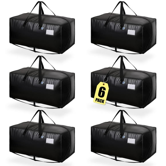 AlexHome Moving Bags Heavy Duty,Extra Large Packing Bags for Moving,Reusable Plastic Moving Totes,Clothes Storage Containers,Moving Supplies Bins,Compatible with Ikea Frakta Cart (Black,Set of 6)