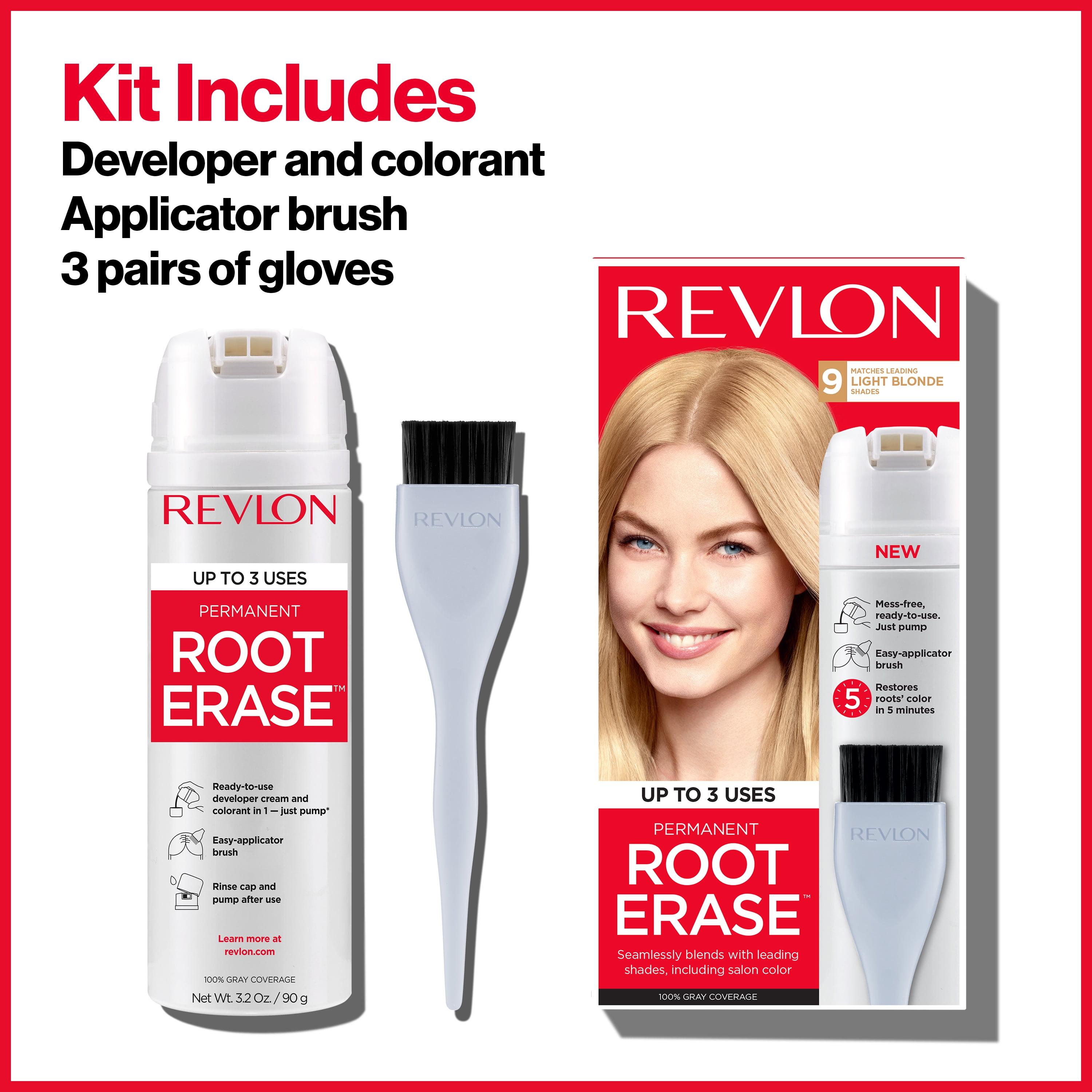 Revlon Root Erase Permanent Hair Color, At Home Touchup Dye with Applicator Brush for Multiple Use, 100% Gray Coverage, 6G Light Golden Brown, 3.2 fl oz