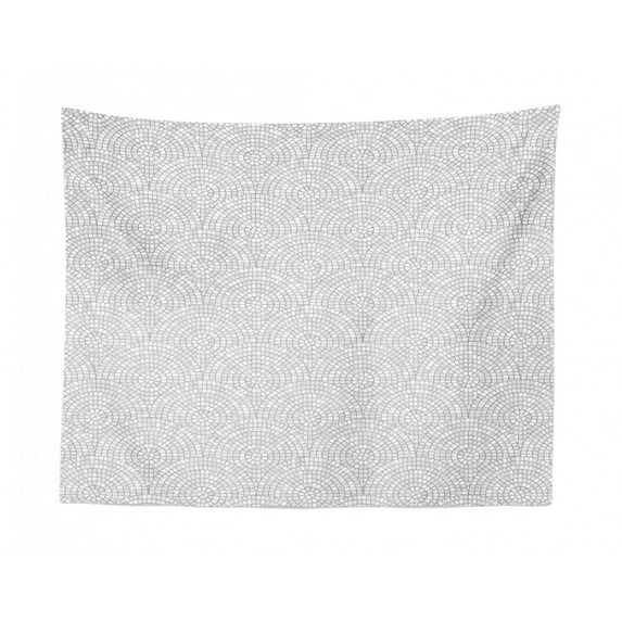 Abstract Tapestry, Modern Surreal Interpretation of Geometrical and Concentric Flower Designs, Fabric Wall Hanging Decor for Bedroom Living Room Dorm, 2 Sizes, Grey and White, by Ambesonne