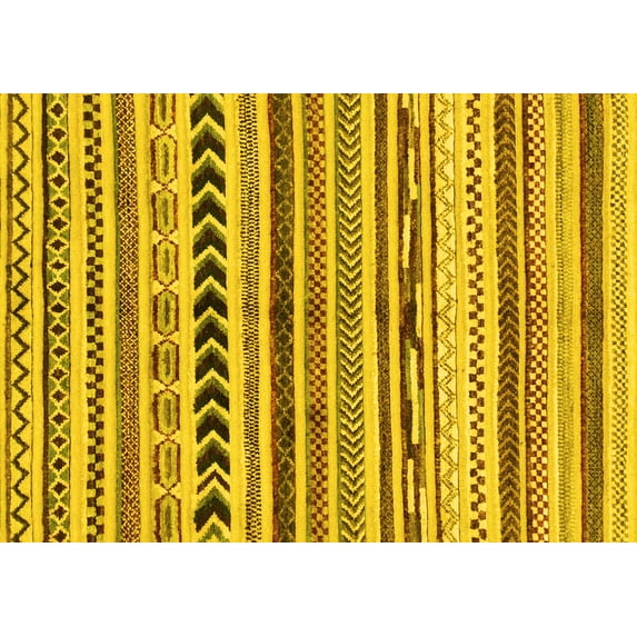 Ahgly Company Machine Washable Indoor Rectangle Abstract Yellow Modern Area Rugs, 5' x 7'