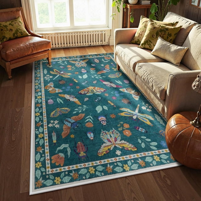 Insect Washable Rugs for Living Room Soft Area Rug x Rug for Bedroom UltraThin Non Slip Dining Room Rug Stain Rug Large Carpet for Office Nursery(&#;x)