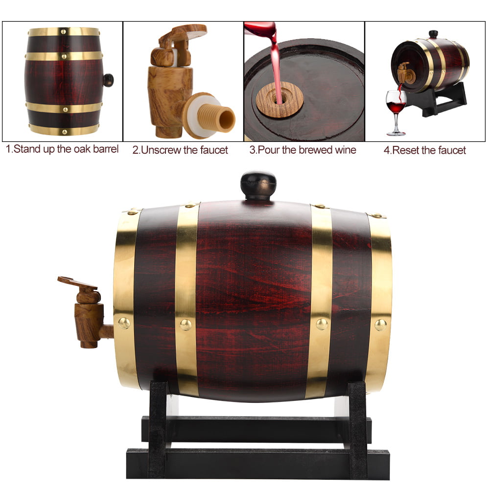 1.5L Oak Barrel Wine Barrel Dispenser Vintage Wood Wine Barrel American Oak Aging Barrel for Beer Whiskey Rum Port Oak Timber Wine Barrel