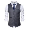 thumbnail image 5 of Fnnxeal Big and Tall Mens Vest Dark Gray Slim Fit Stretch Formal Waistcoat for Wedding Groomsmen Business Office,Size 2XL, 5 of 5
