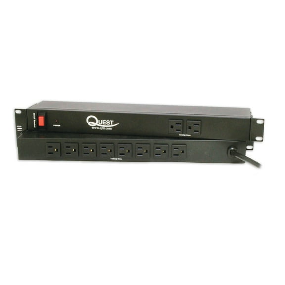 Horizontal Rack Mount Surge Strip, 10 Outlets, 120V/15A, 1U, 19", Black