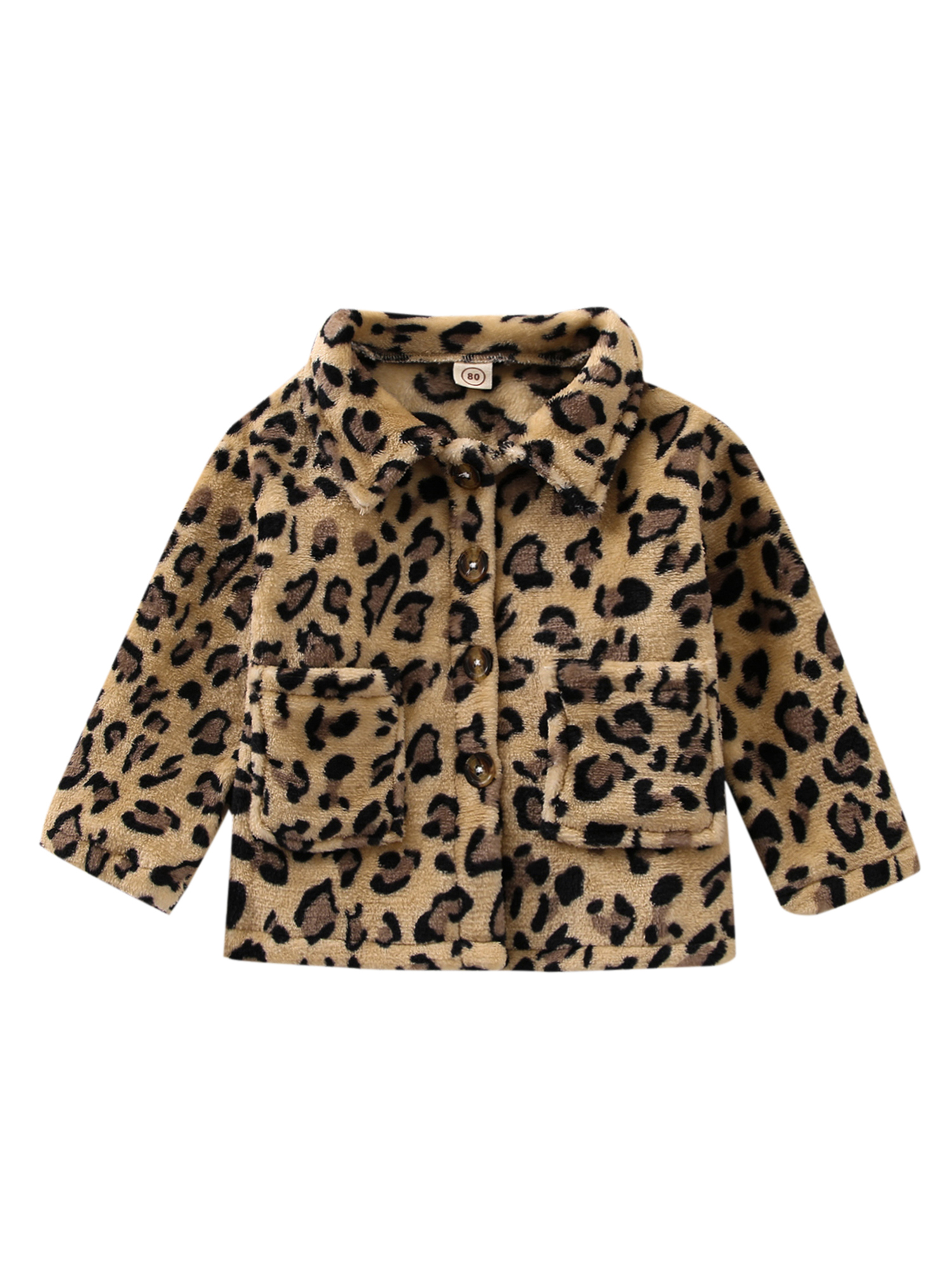 Musuos Toddler Baby Winter Jacket, Fashion Long Sleeve Leopard Print Button Down Plush Coat - image 2 of 10