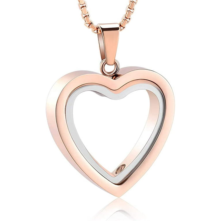 Glass Cremation Jewelry Necklace for Ashes Heart Memorial Lockets for Ashes Stainless Steel Keepsake Urn Ashes Pendants Adult Unisex Size Large